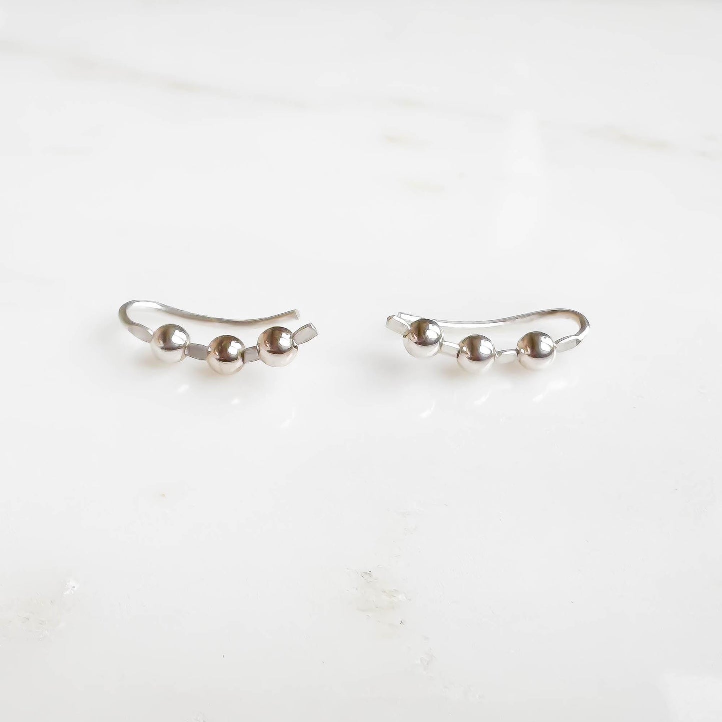 Beaded Mini Ear Climber, Sterling Silver