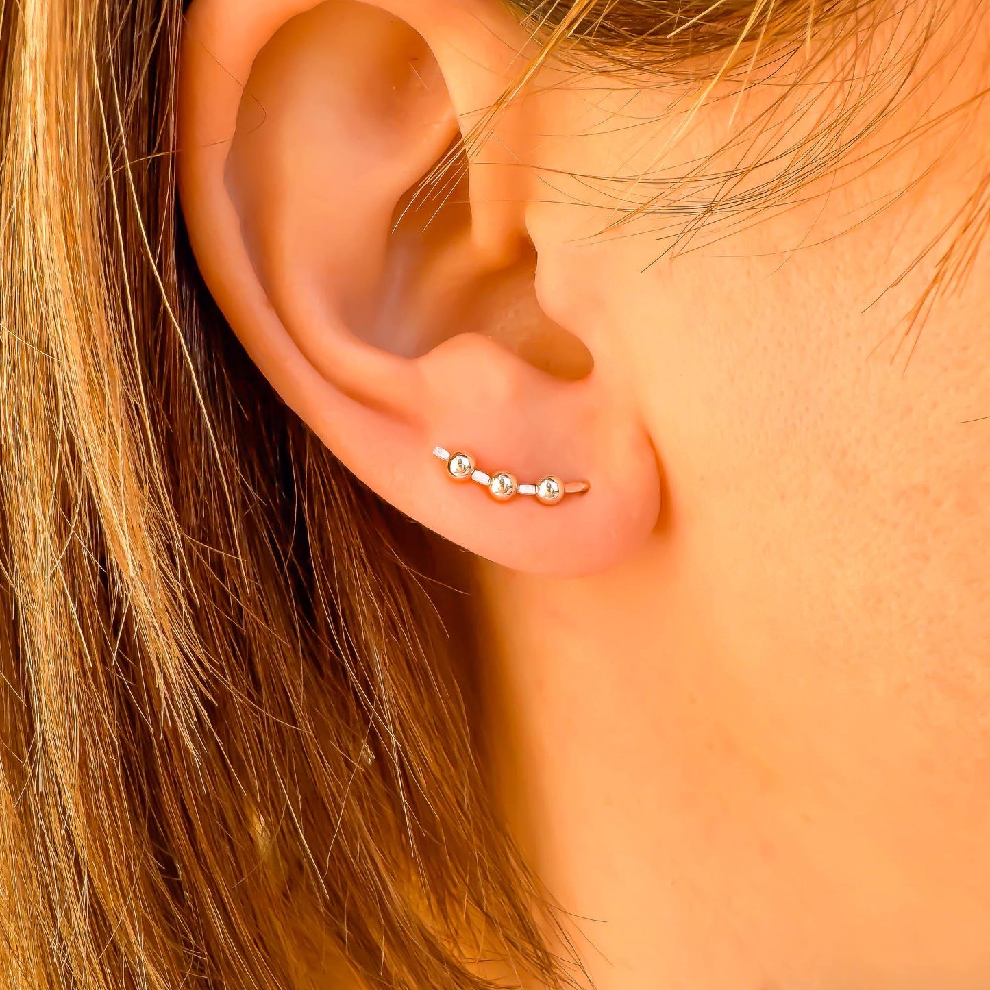 Beaded Mini Ear Climber, Sterling Silver