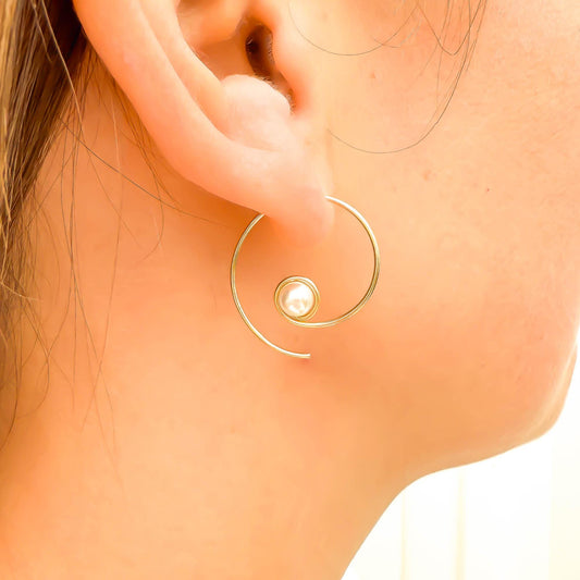Pearl Spiral Threader Earrings, 14K Gold Filled