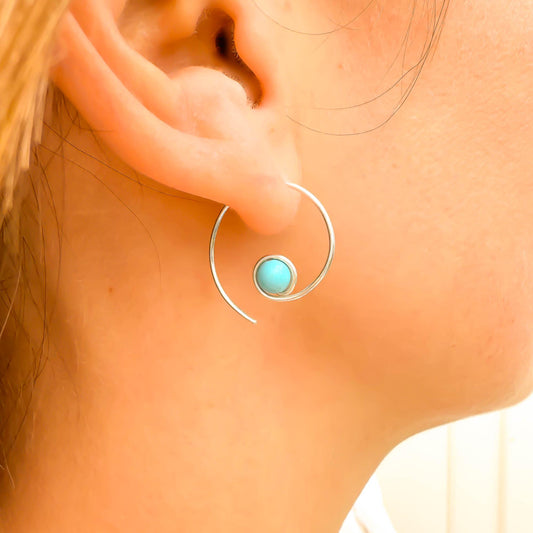 Spiral Turquoise Hoop Earrings, 925 Sterling Silver