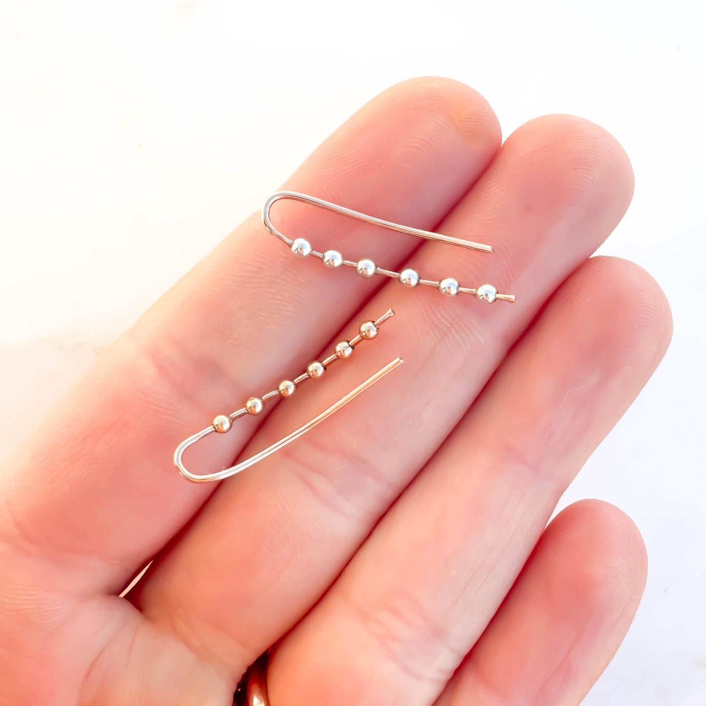 Beaded Long Ear Climber, 14K Gold Filled