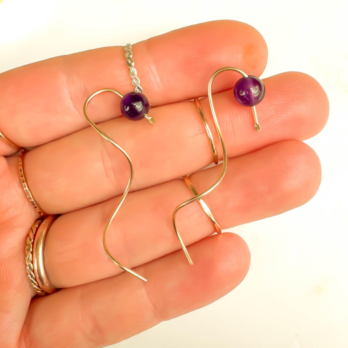 Purple Amethyst Spiral Earrings, 14K Gold Filled
