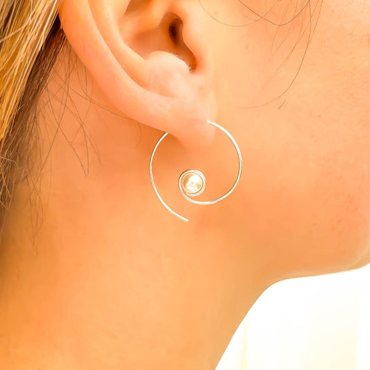 Pearl Spiral Threader Earrings, Sterling Silver