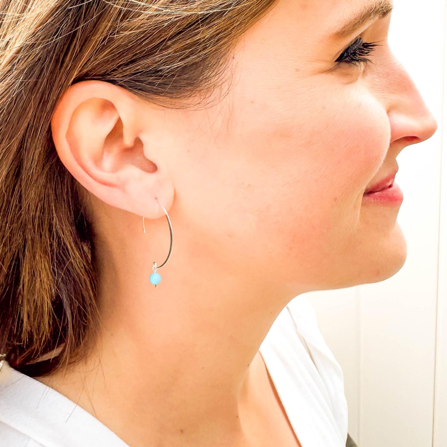 Turquoise Swoop Threader Earrings, Sterling Silver