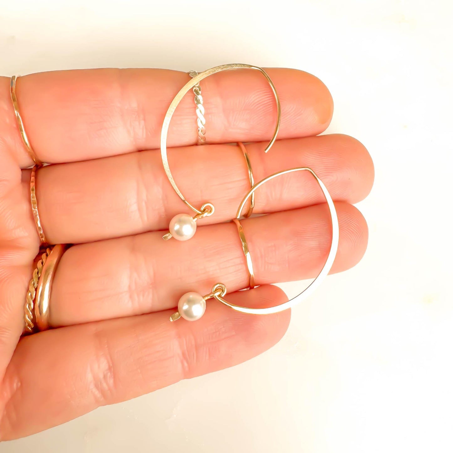 Pearl Swoop Threader Earrings, Sterling Silver