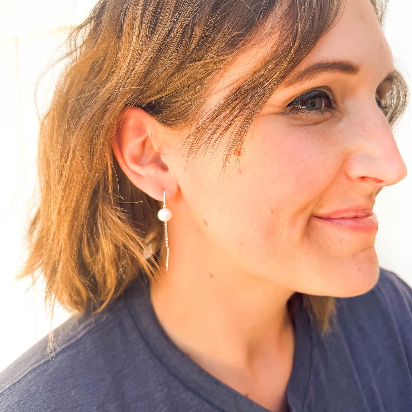 Gravity: Pearl Threader Earrings, Sterling Silver