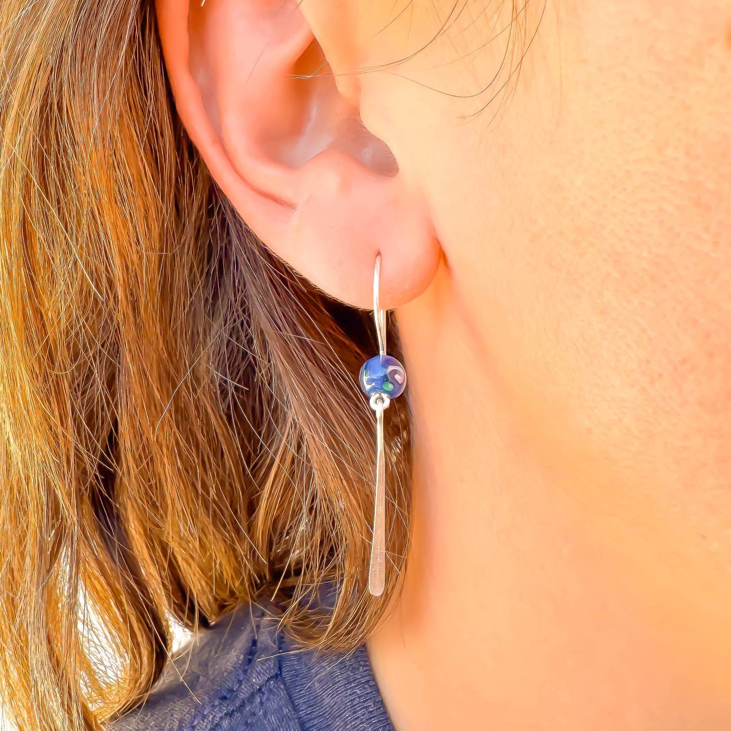 Goodness: Blue Bead Drop Earrings, Sterling Silver