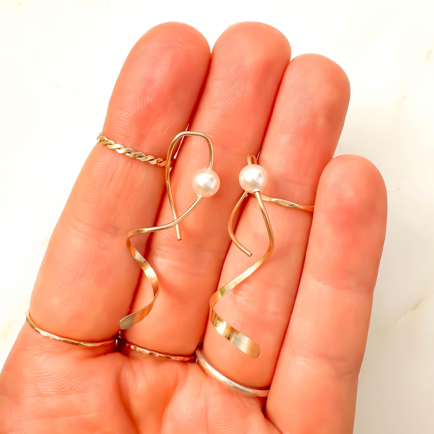 Dancing Through: Pearl Spiral Earrings, 14K Gold Filled