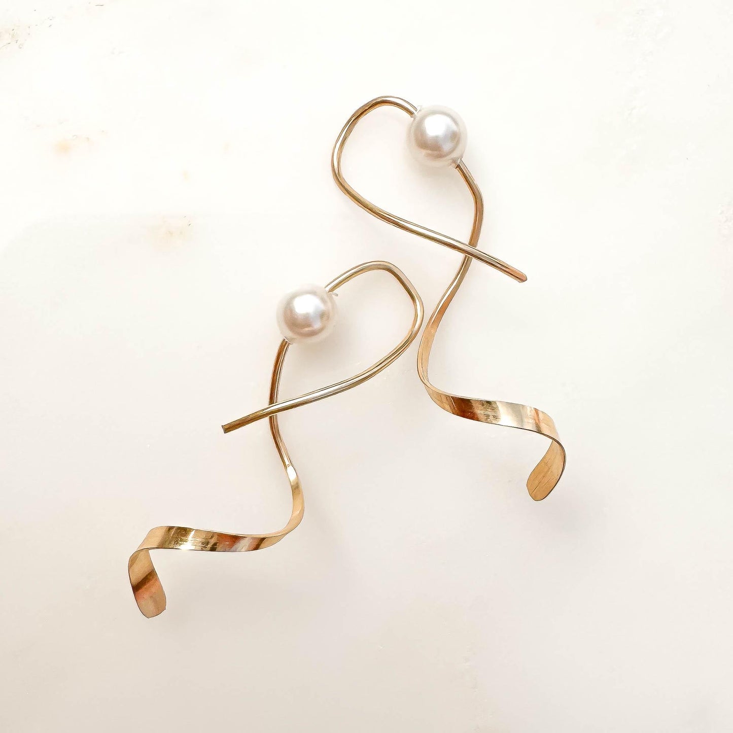 Dancing Through: Pearl Spiral Earrings, 14K Gold Filled