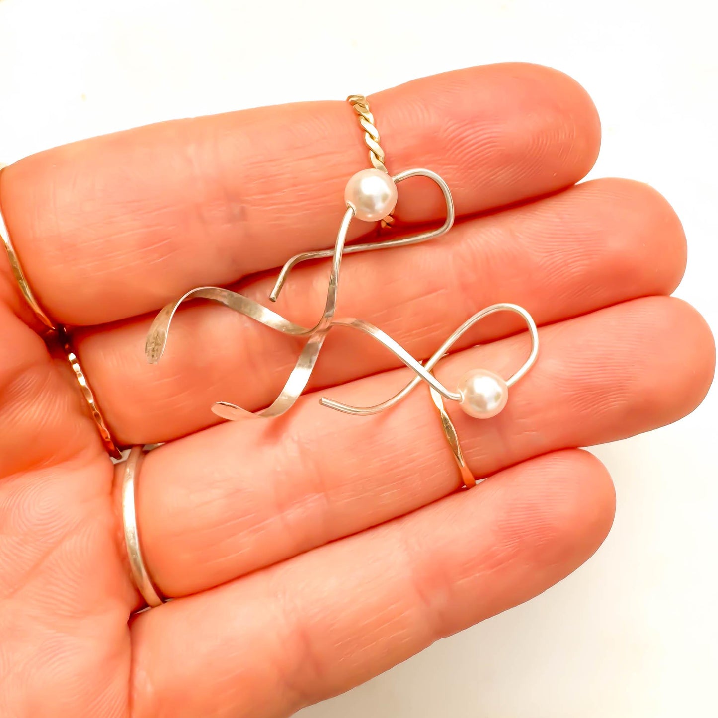 Dancing Through: Pearl Spiral Earrings, Sterling Silver