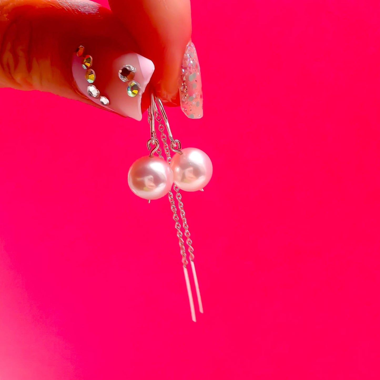Gravity: Pearl Threader Earrings, Sterling Silver