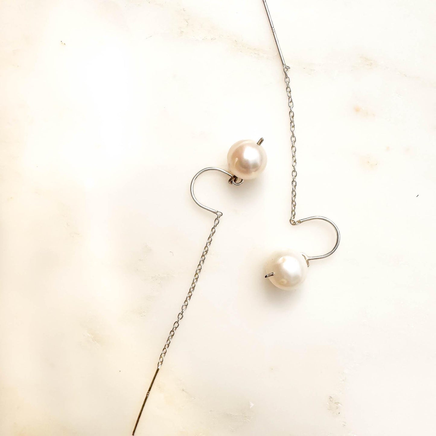 Gravity: Pearl Threader Earrings, Sterling Silver