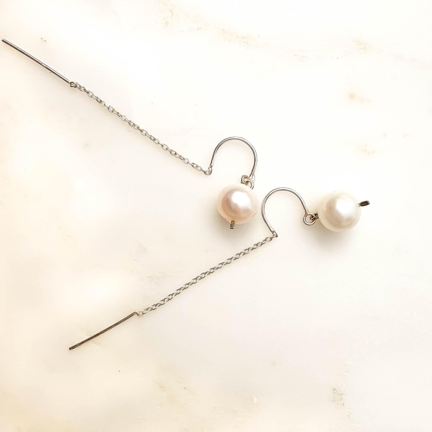 Gravity: Pearl Threader Earrings, Sterling Silver
