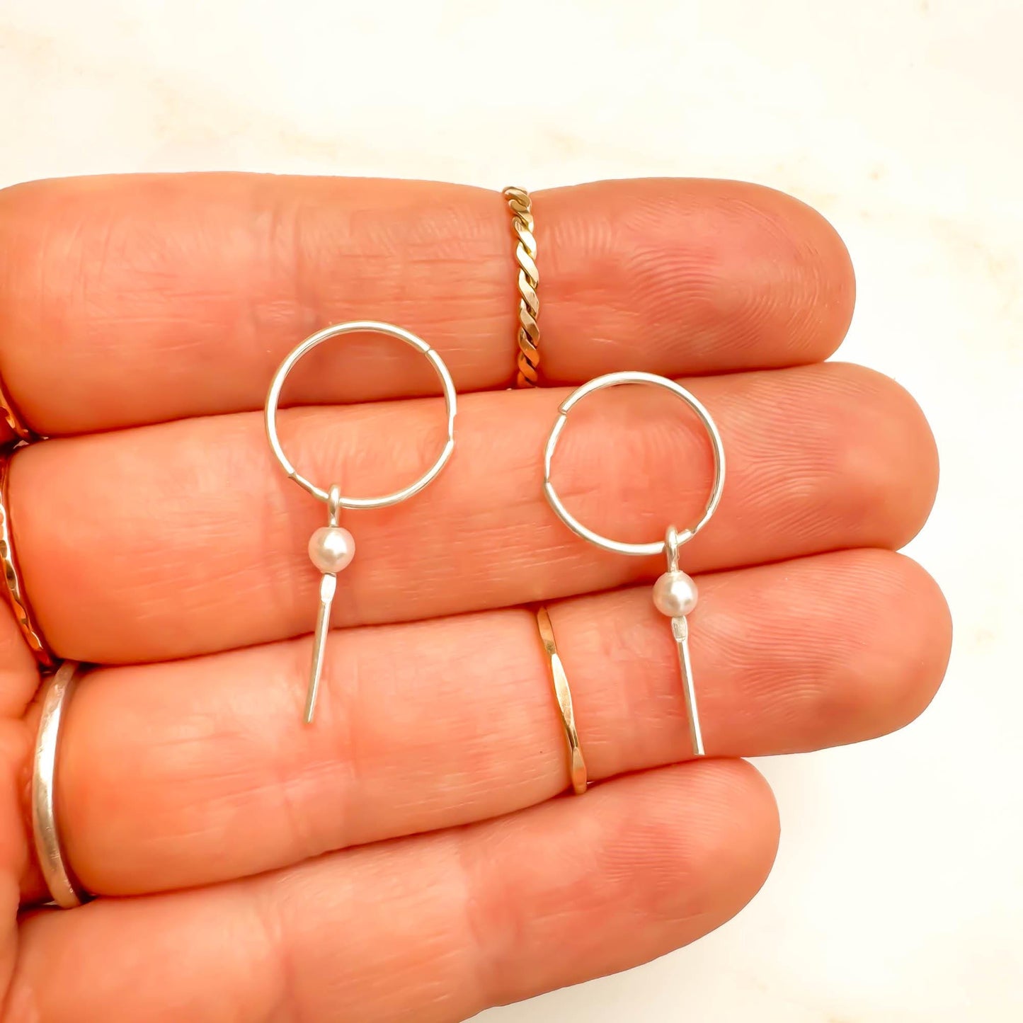 That Girl: Pearl Drop Mini Hoops, Sterling Silver