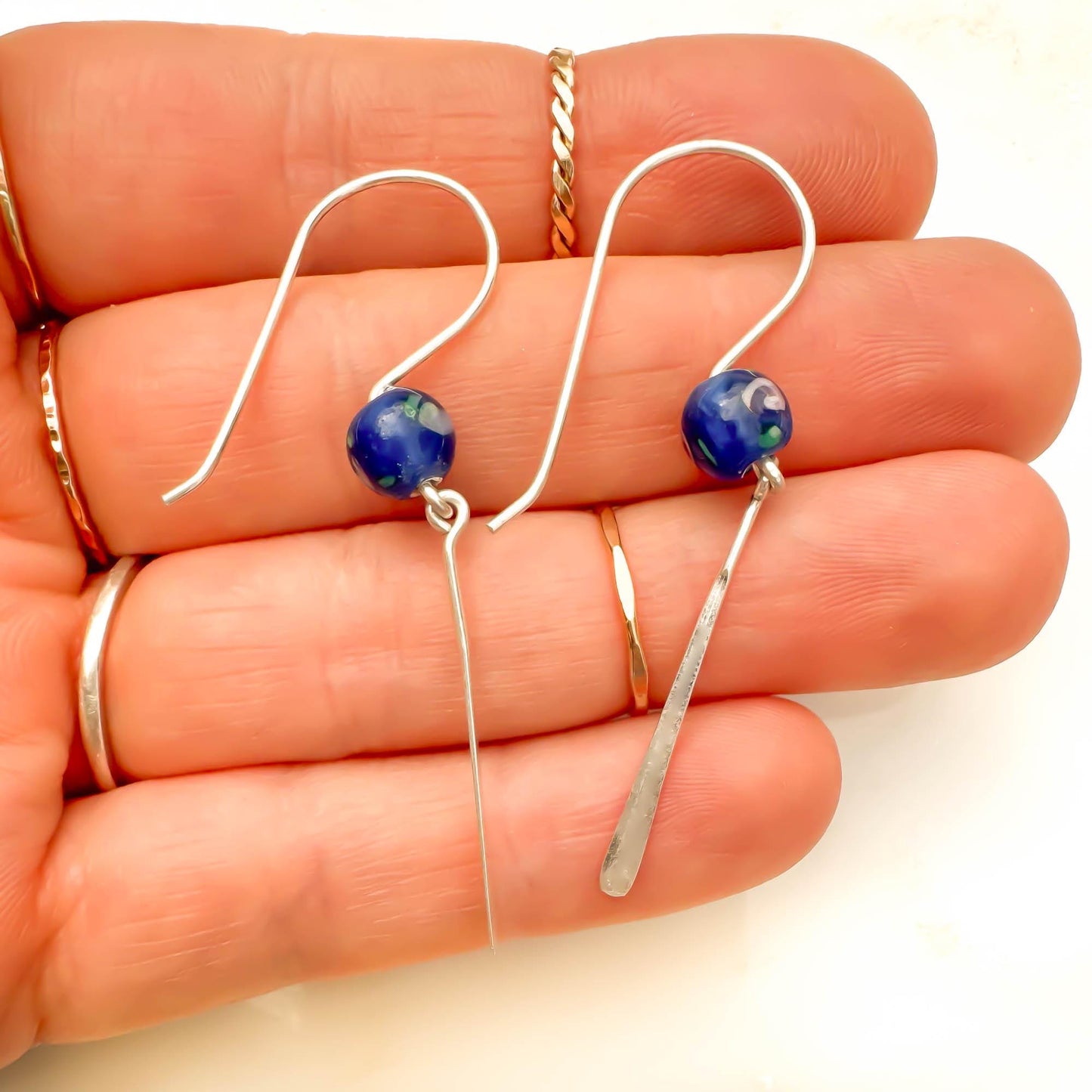 Goodness: Blue Bead Drop Earrings, Sterling Silver