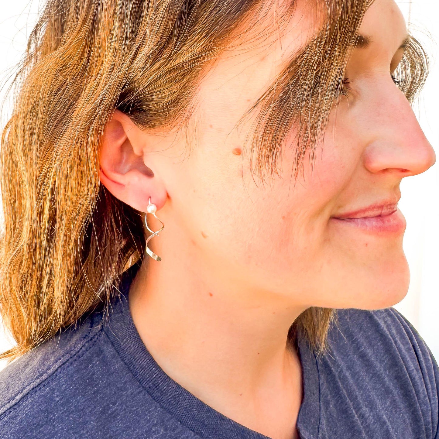 Dancing Through: Pearl Spiral Earrings, Sterling Silver
