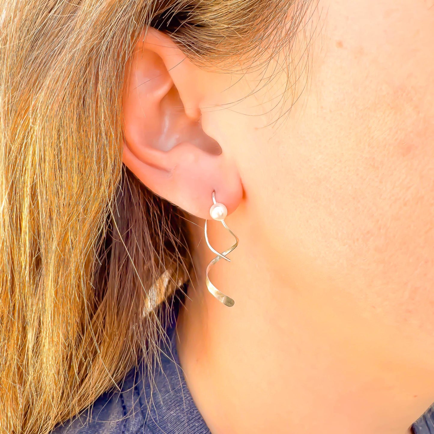 Dancing Through: Pearl Spiral Earrings, Sterling Silver