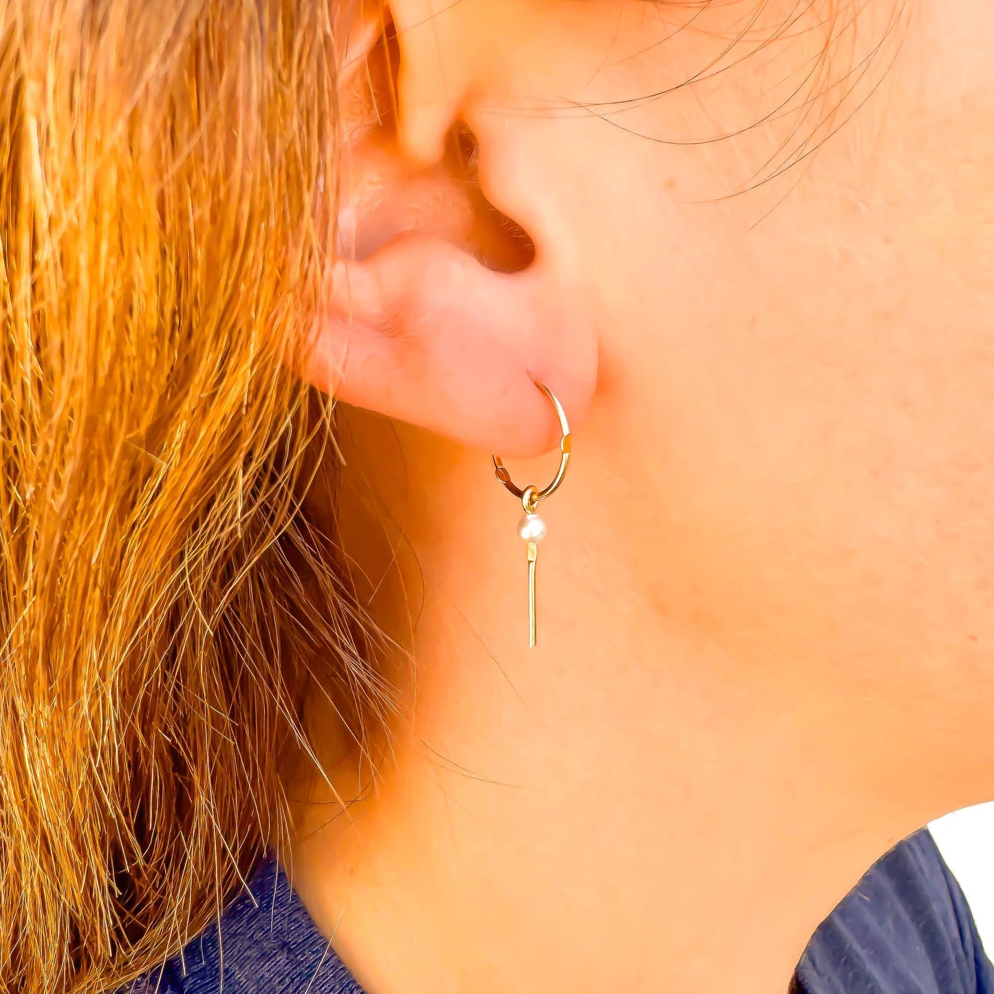 That Girl: Pearl Drop Mini Hoops, 14K Gold Filled