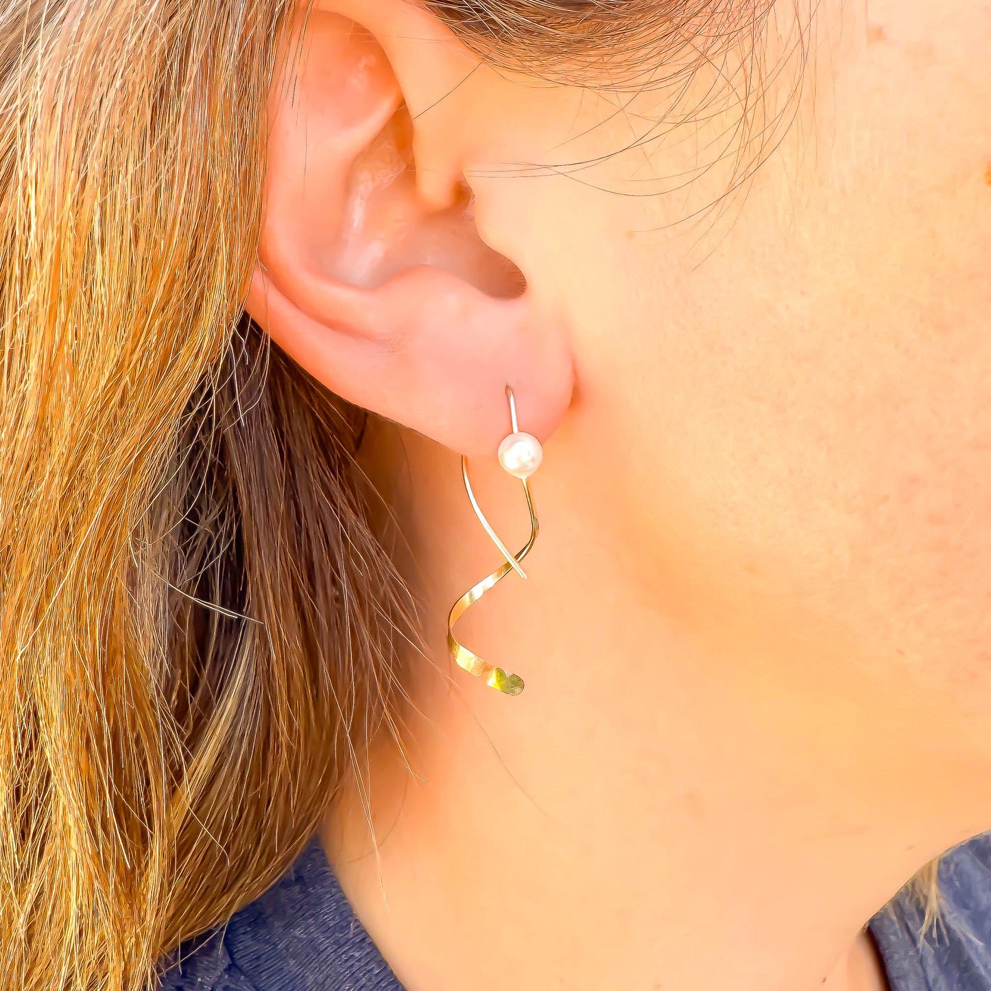 Dancing Through: Pearl Spiral Earrings, 14K Gold Filled