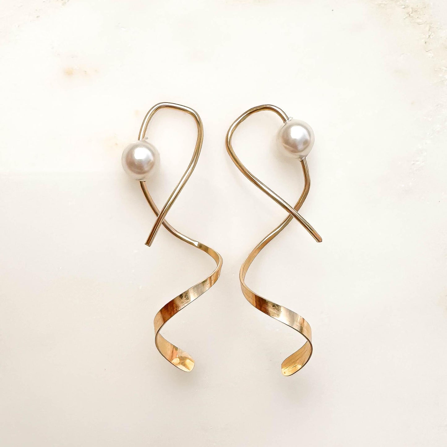 Dancing Through: Pearl Spiral Earrings, 14K Gold Filled