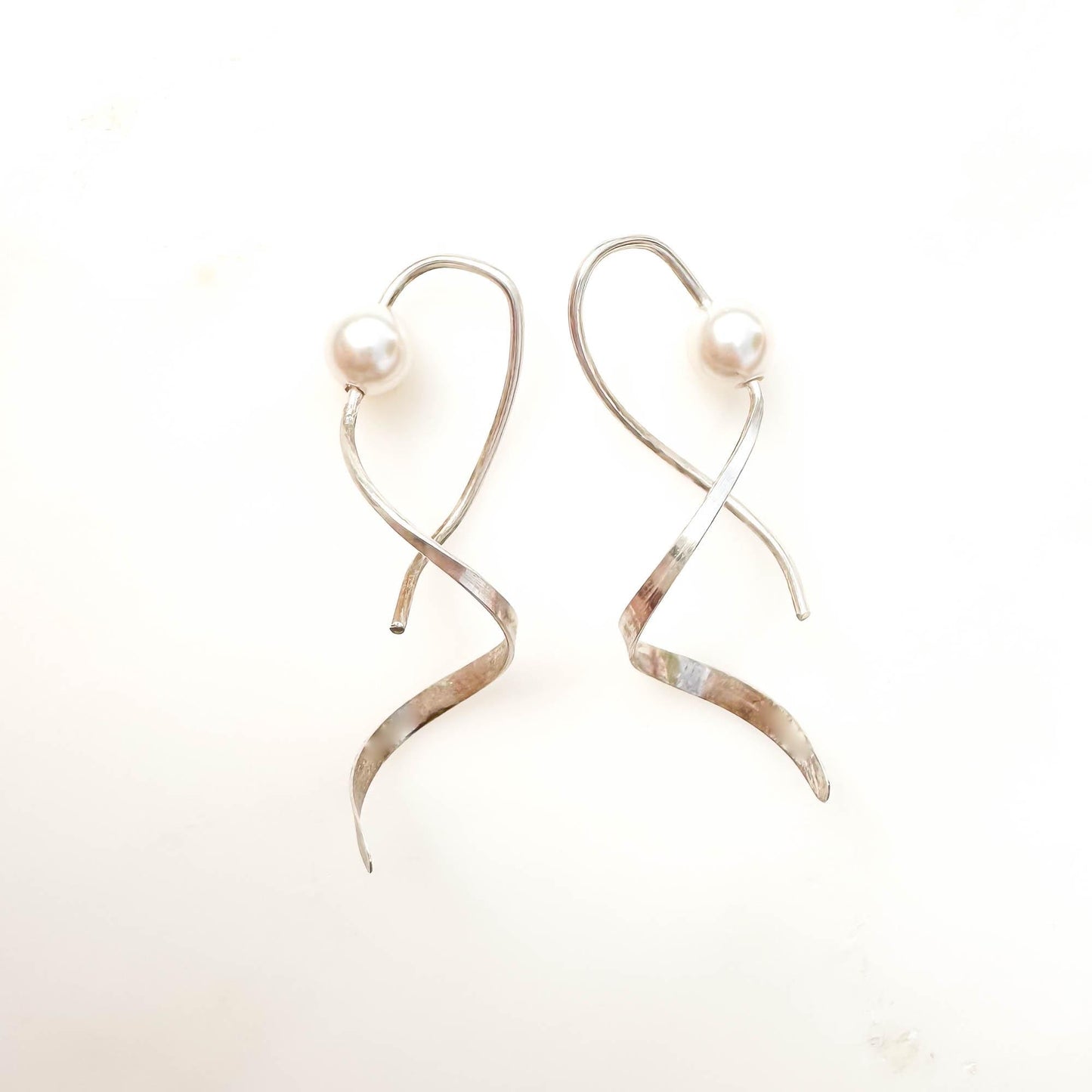 Dancing Through: Pearl Spiral Earrings, Sterling Silver