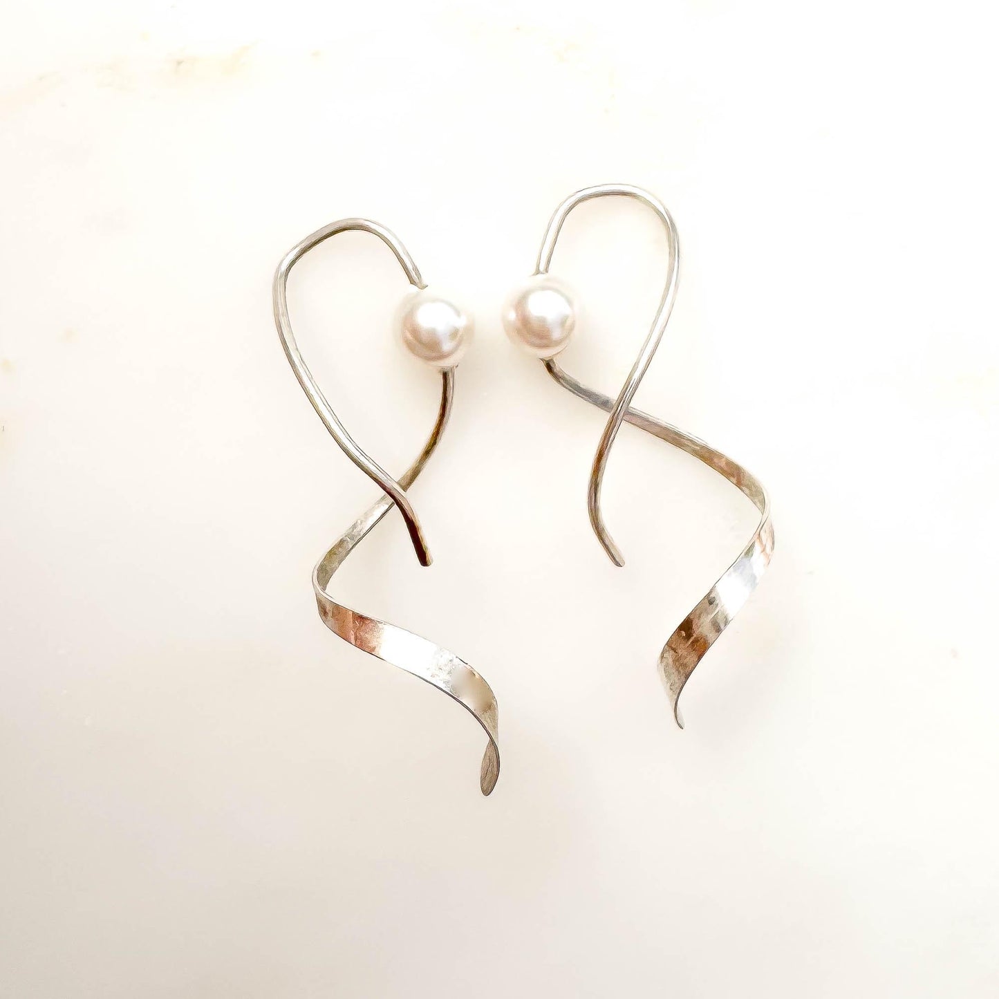 Dancing Through: Pearl Spiral Earrings, Sterling Silver