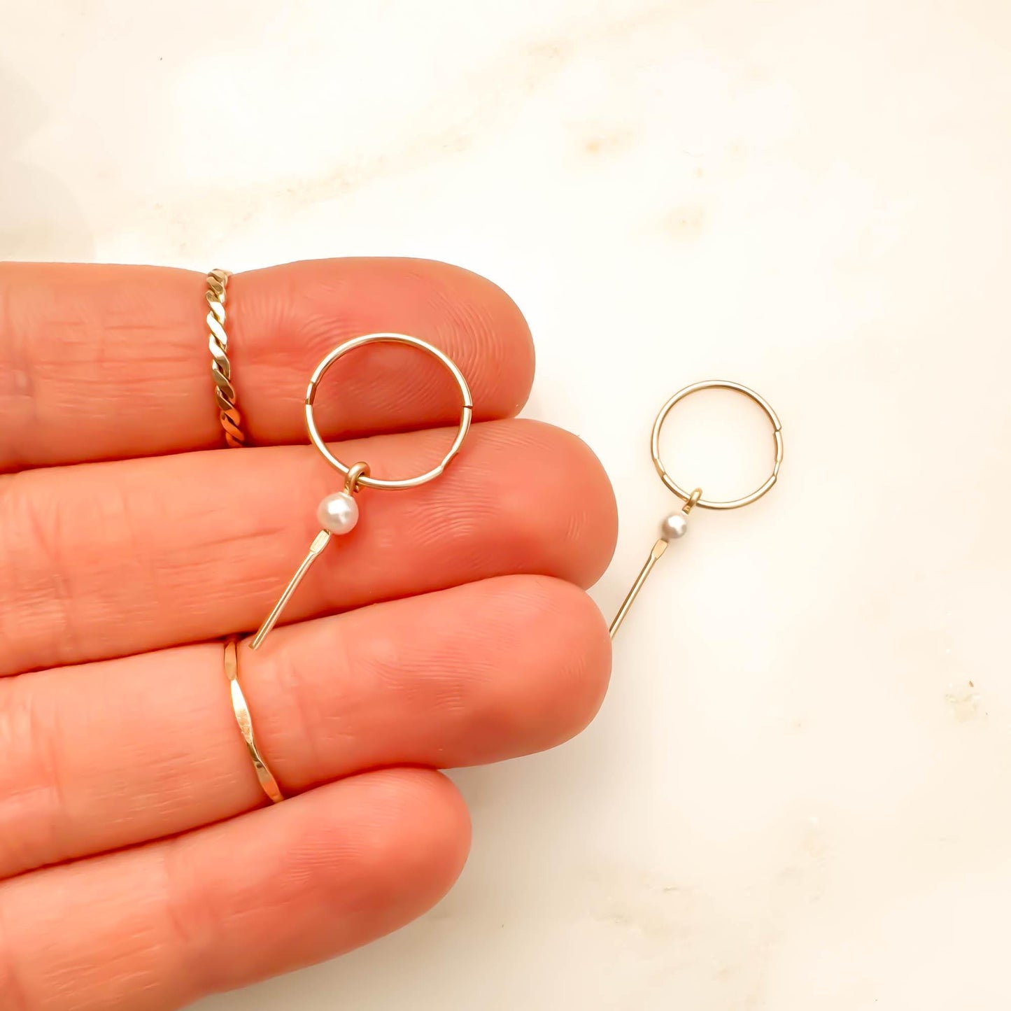 That Girl: Pearl Drop Mini Hoops, 14K Gold Filled
