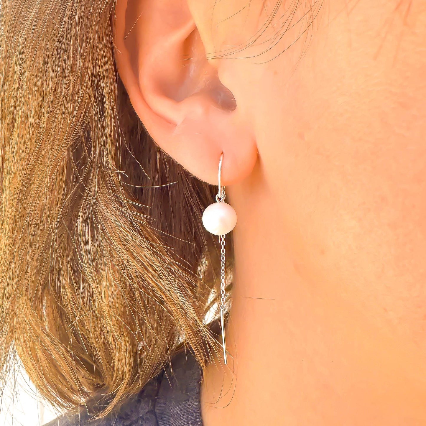 Gravity: Pearl Threader Earrings, Sterling Silver