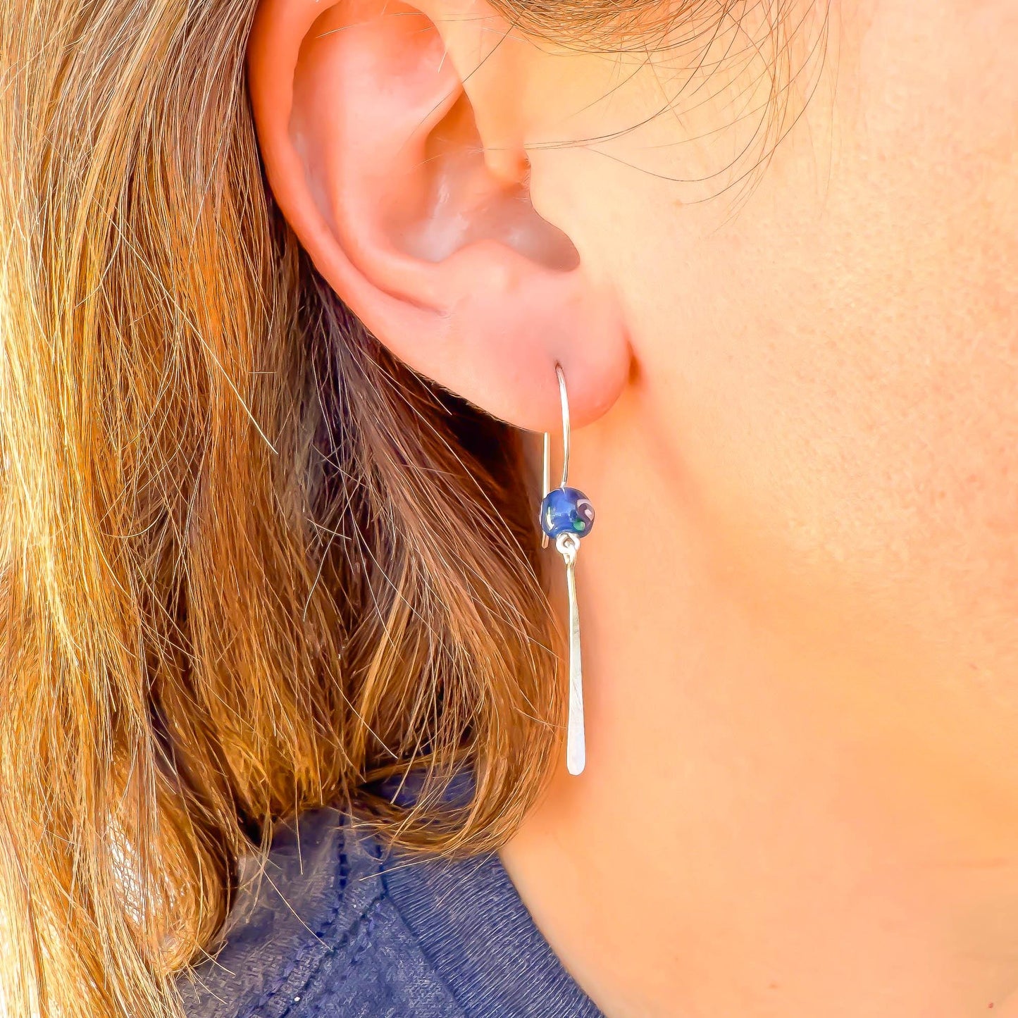 Goodness: Blue Bead Drop Earrings, Sterling Silver