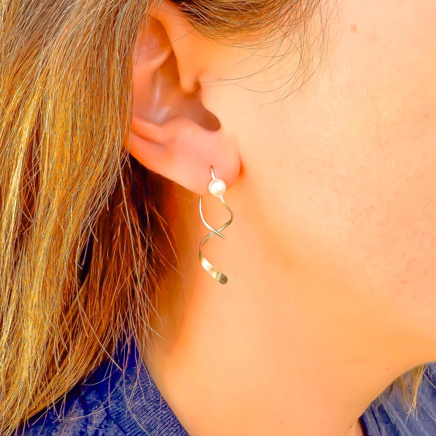 Dancing Through: Pearl Spiral Earrings, Sterling Silver