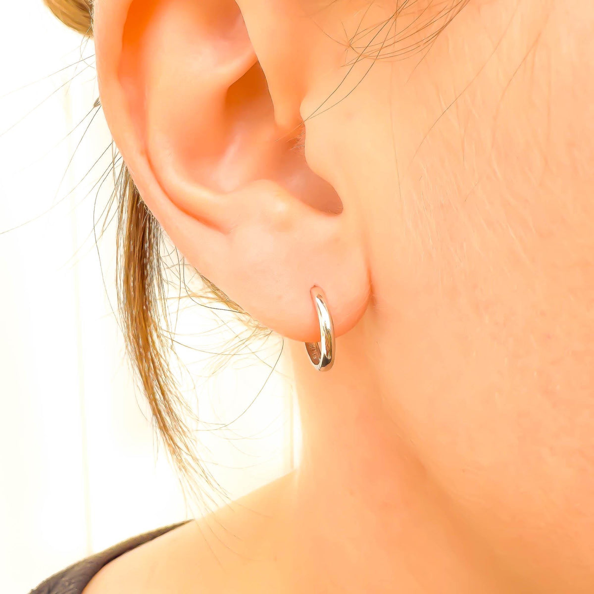 Solid 14K White Gold Clicker Hoops, 10mm