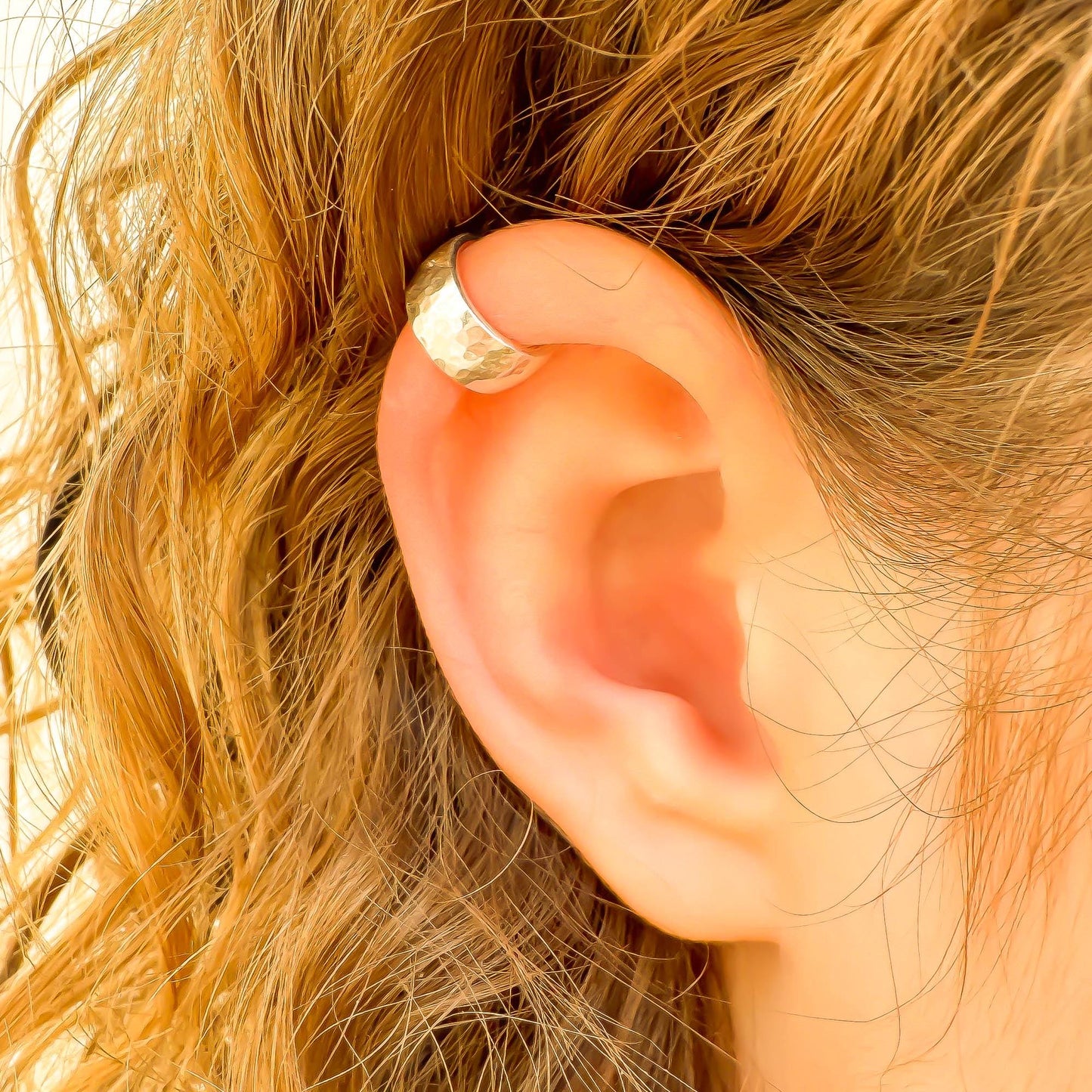 Thick Hammered Cartilage Ear Cuff, Sterling Silver