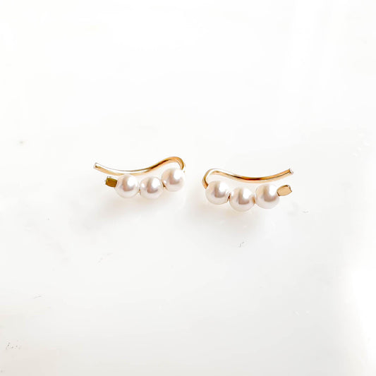 Mini Pearl Ear Climber Earrings, 14K Gold Filled