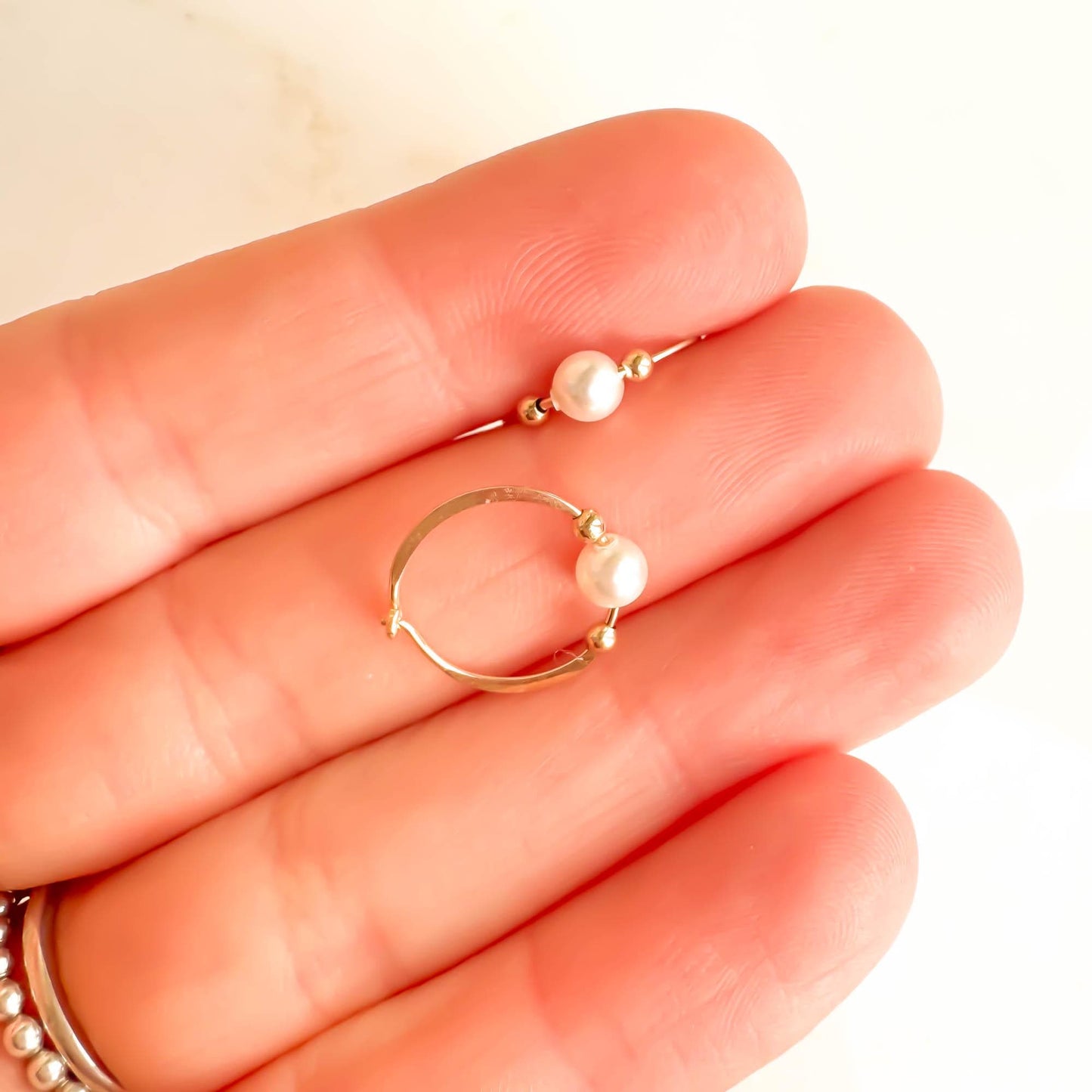 Crystal Pearl Bead Hoop Earrings, 14K Gold Filled