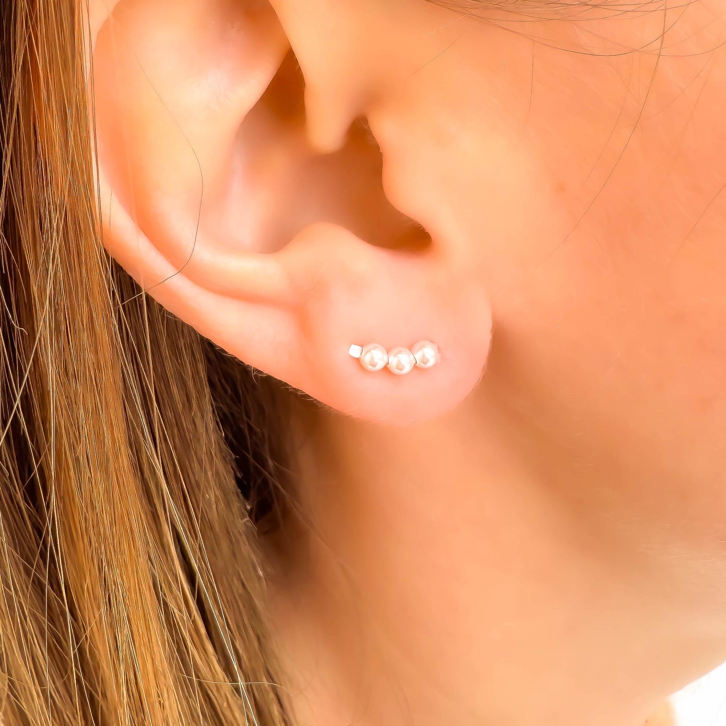 Mini Pearl Ear Climber Earrings, Sterling Silver