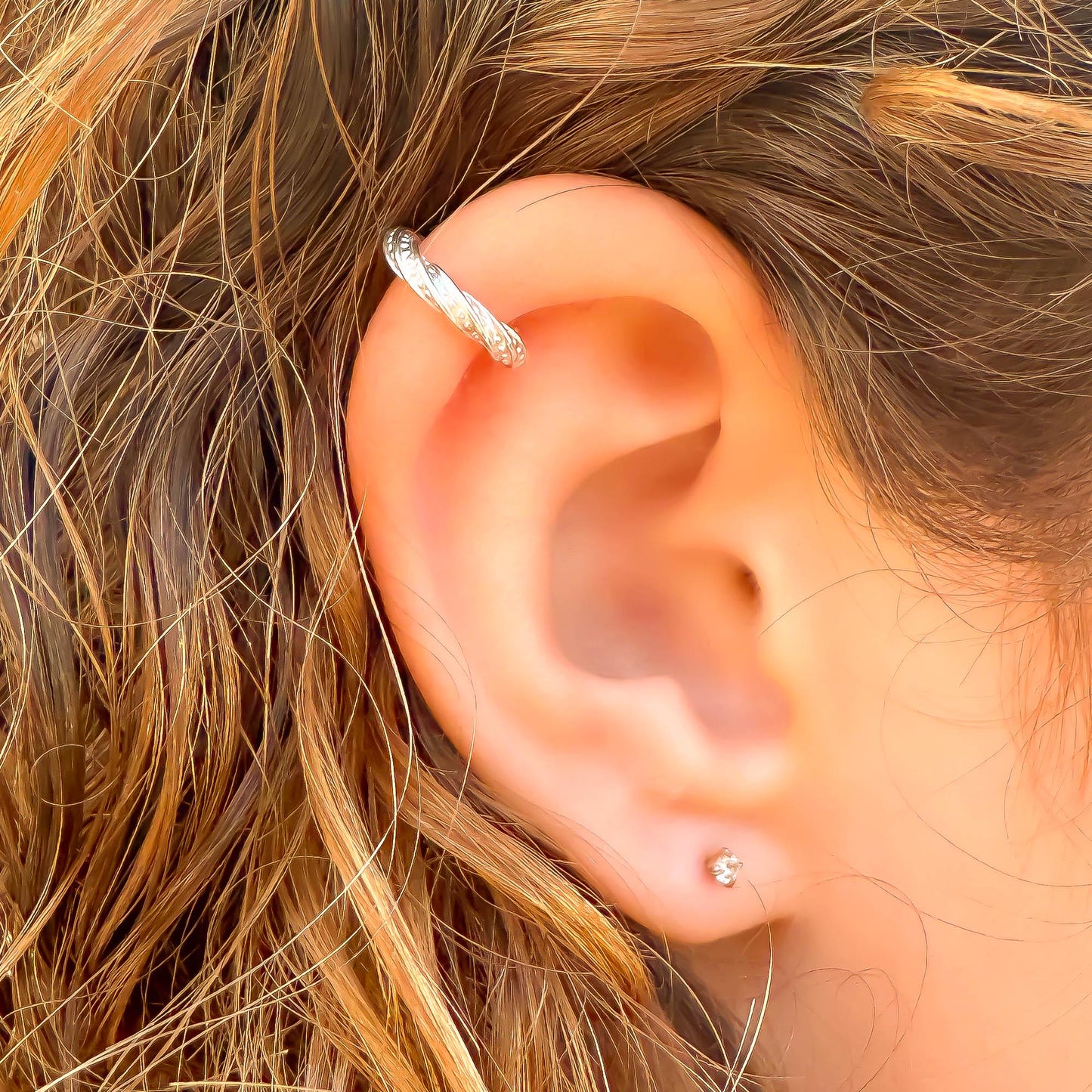 Thick Twist Mini Ear Cuff, Sterling Silver