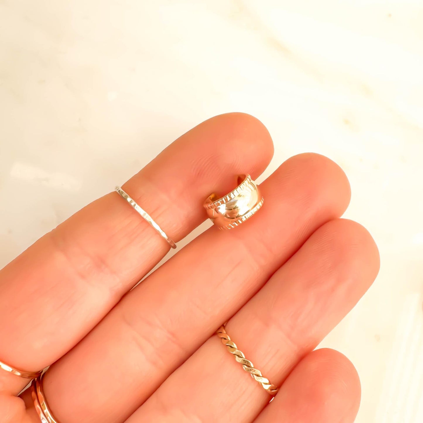 Mini Domed Thick Ear Cuff, 14K Gold Filled