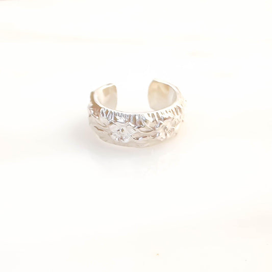 Floral Thick Conch Ear Cuff, Sterling Silver