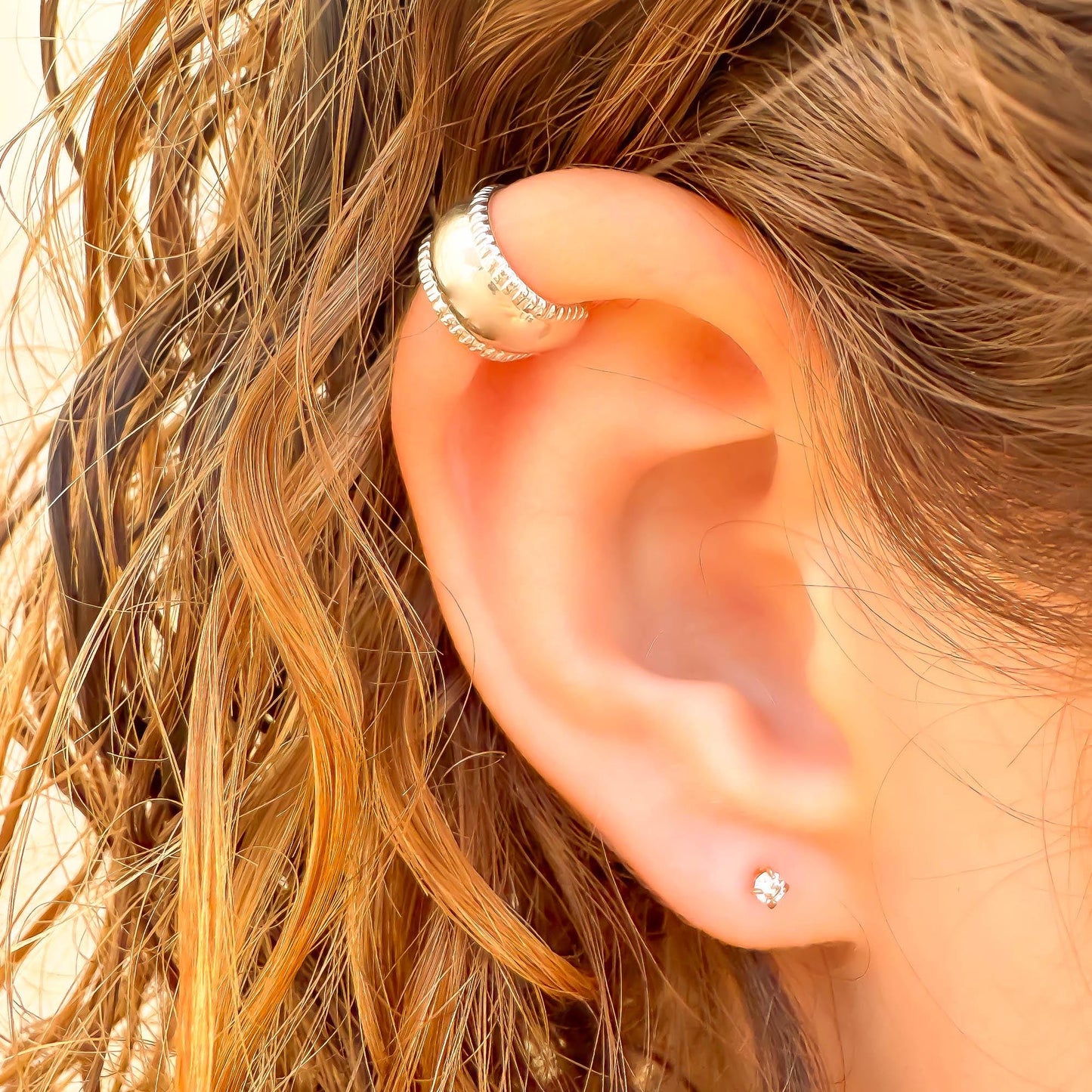 Mini Thick Domed Ear Cuff, Sterling Silver