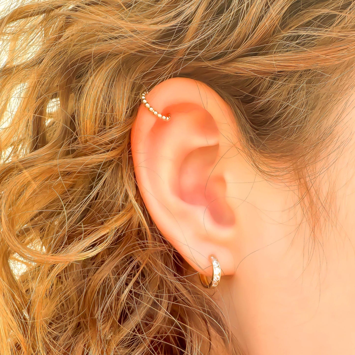 Dainty Mini Bead Ear Cuff, 14K Gold Filled