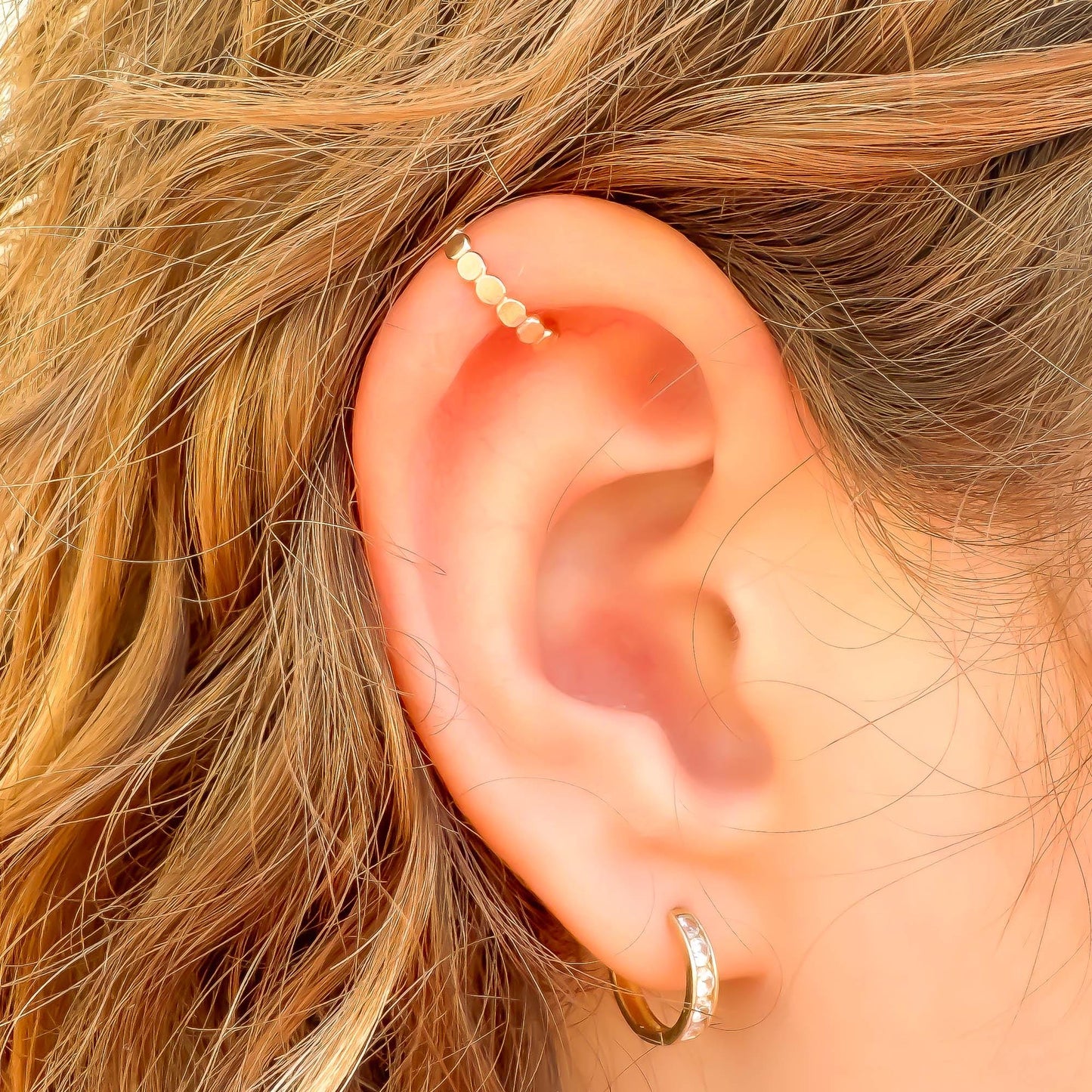 Dainty Flat Mini Bead Ear Cuff, 14K Gold Filled