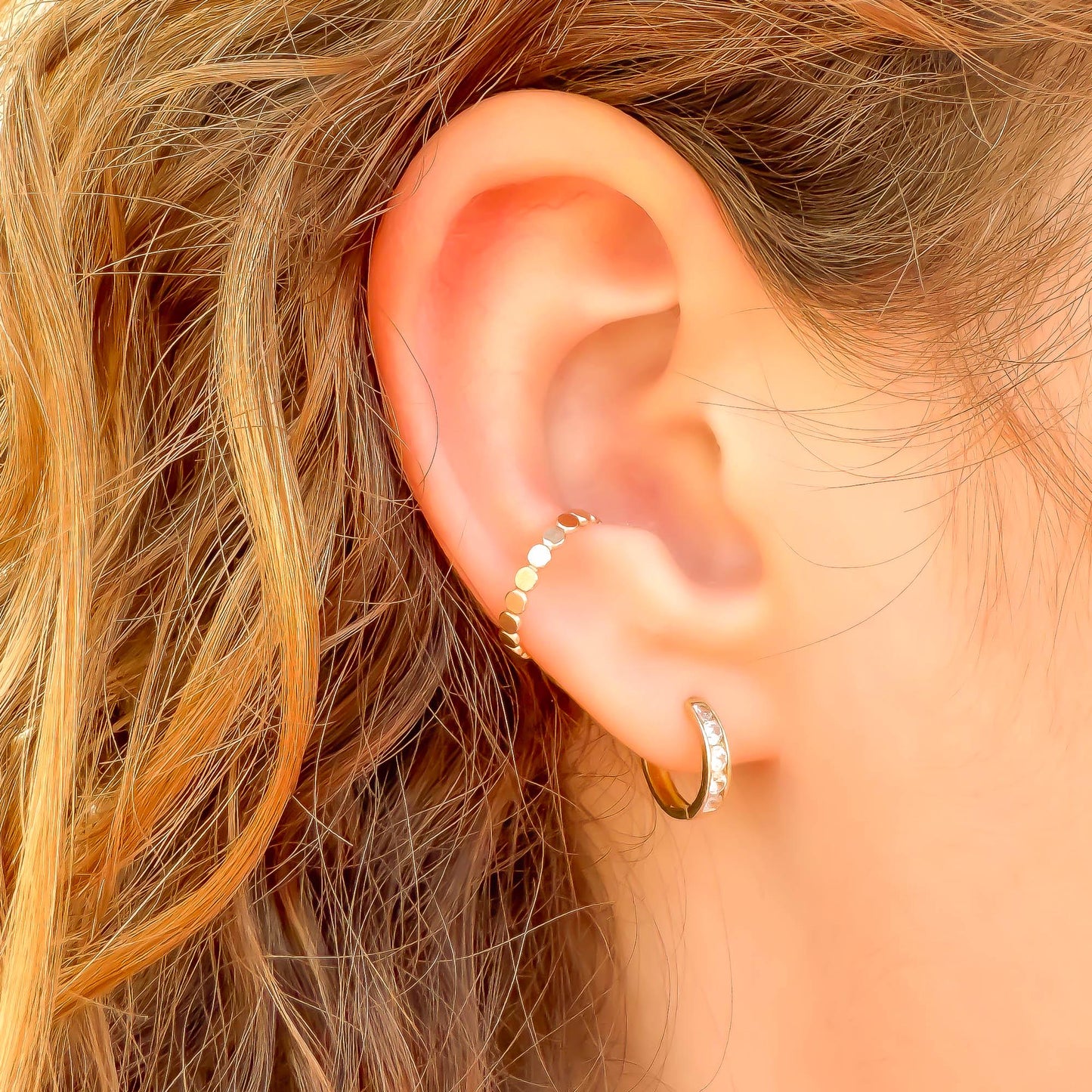 Dainty Flat Bead Conch Ear Cuff, 14K Gold Filled