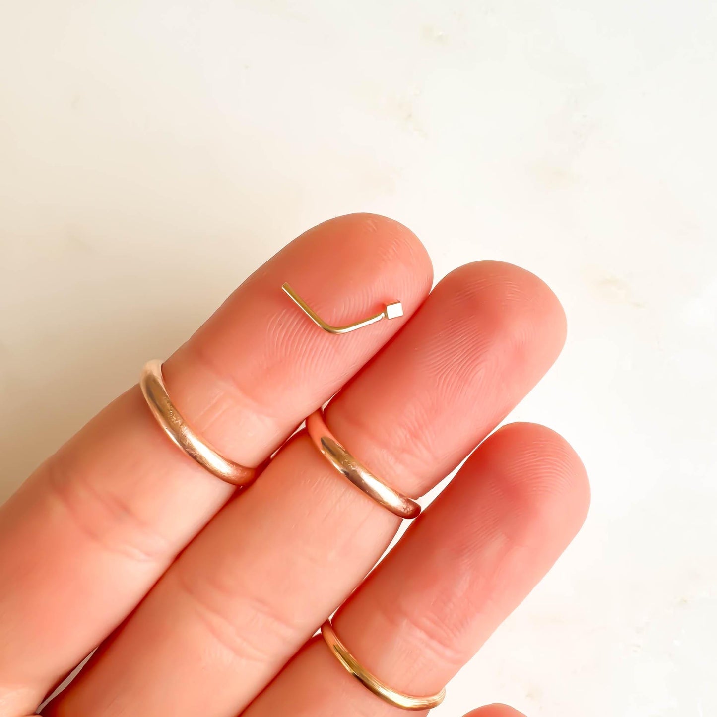 Solid 14K Gold Square Nose Stud, L Bend