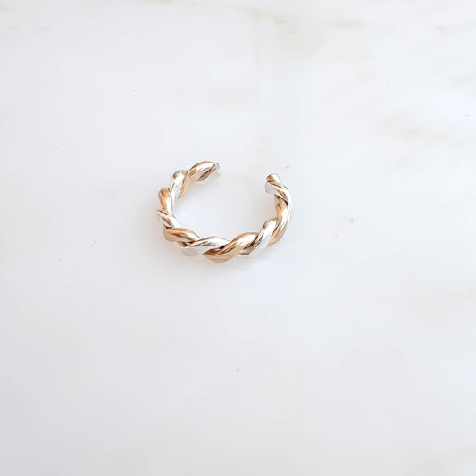 Two Toned Twist Conch Ear Cuff, 14K Gold Filled & Sterling Silver