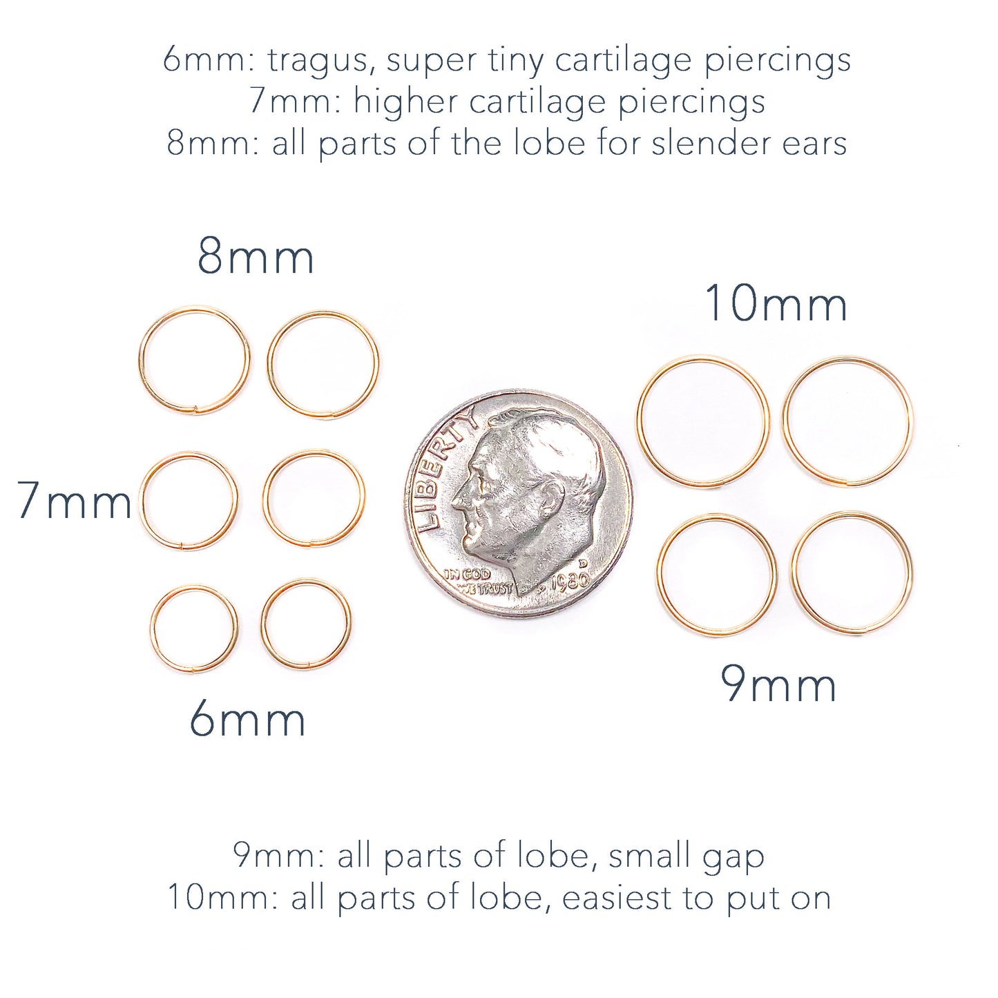 Cartilage Hoop Earring, 14K Gold Filled 7mm