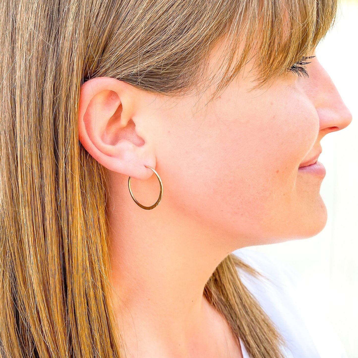 25mm Hammered Hoop Earrings, 14K Gold Filled
