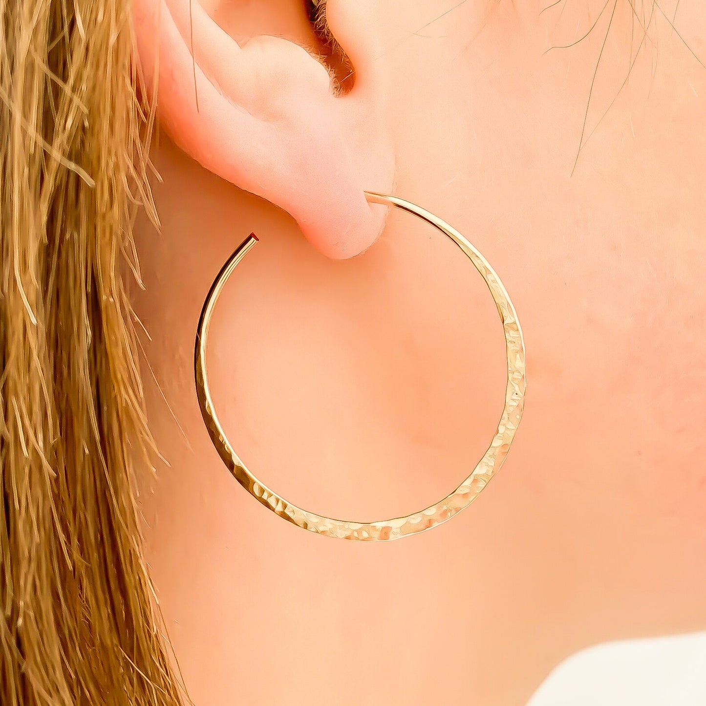 40mm Hammered Hoop Earrings, 14K Gold Filled