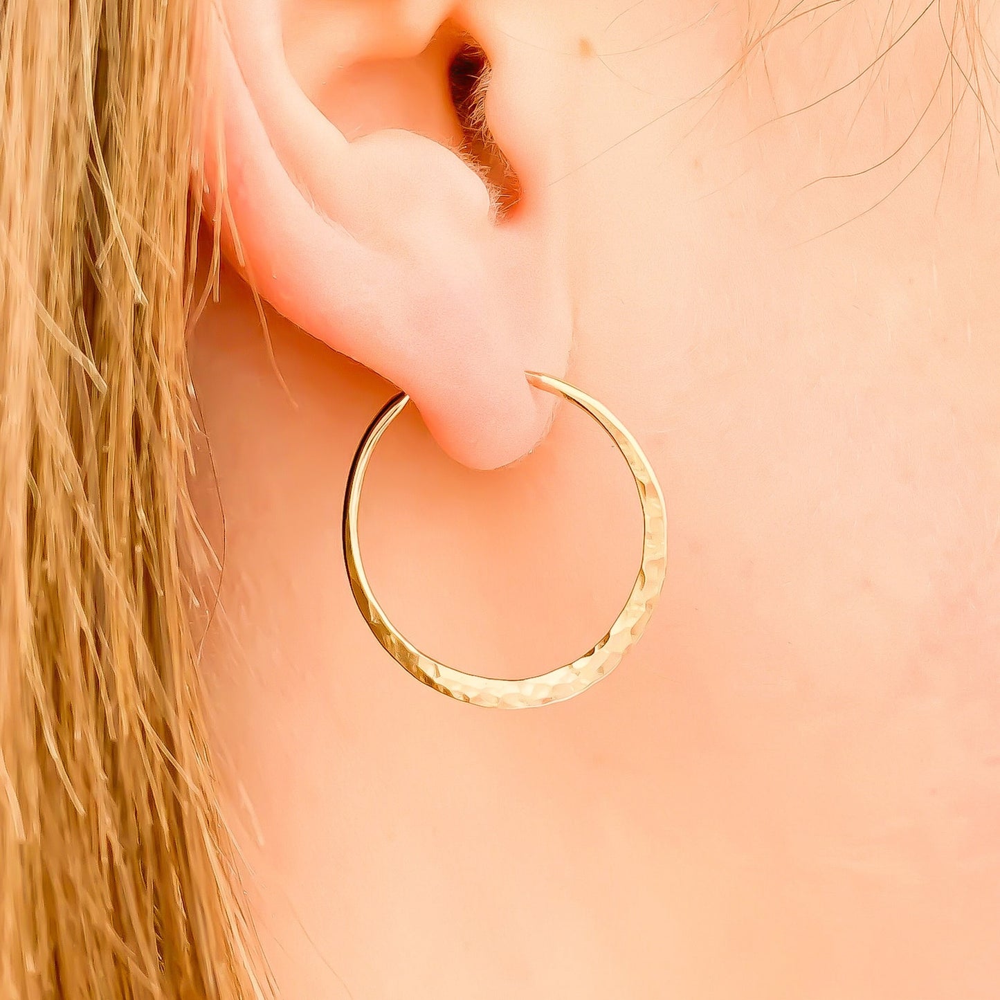 25mm Hammered Hoop Earrings, 14K Gold Filled