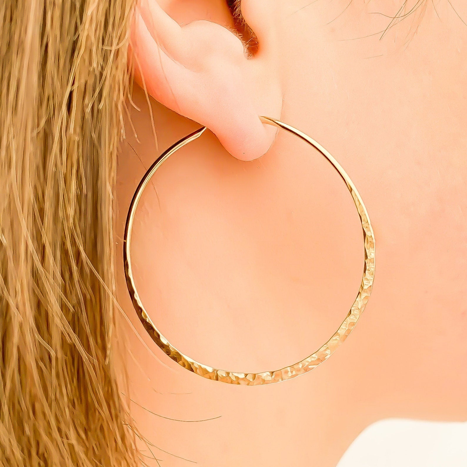 45mm Hammered Hoop Earrings, 14K Gold Filled – Hoops By Hand