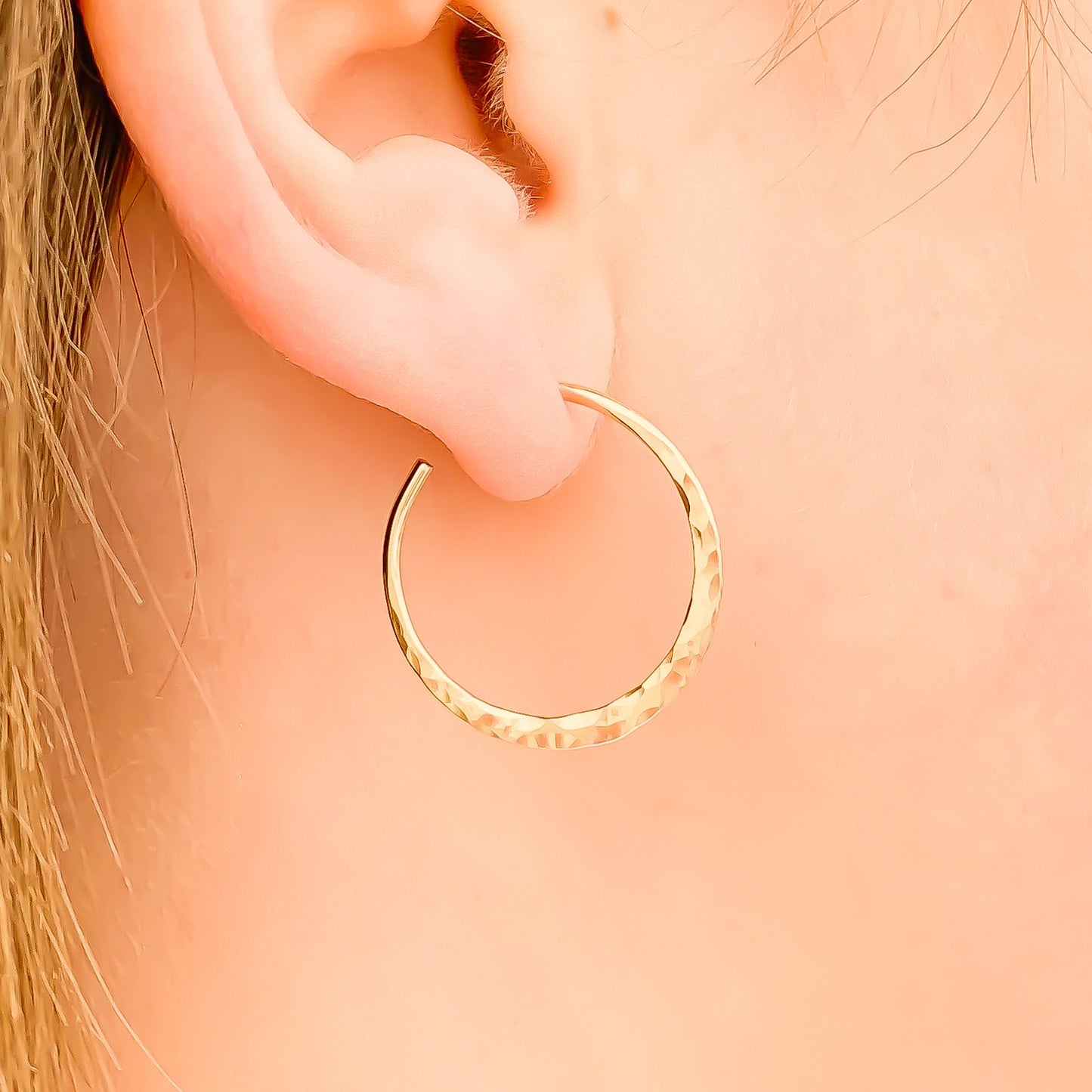 25mm Hammered Hoop Earrings, 14K Gold Filled